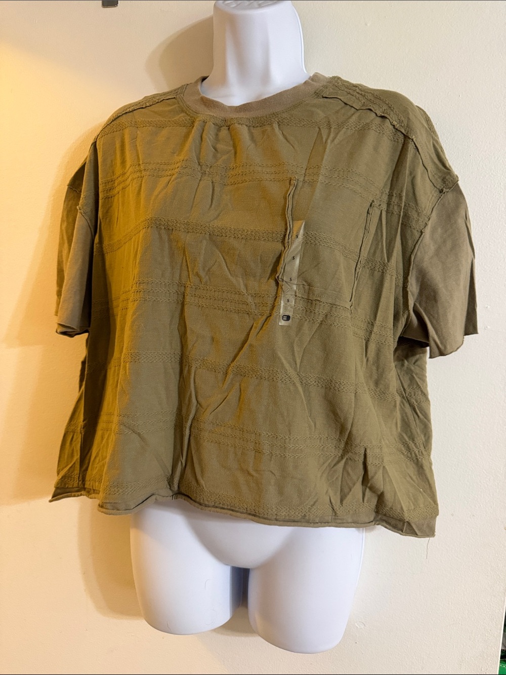 NWT Gilded Intent Women's Olive Boxy Short-Sleeve Top Size Small